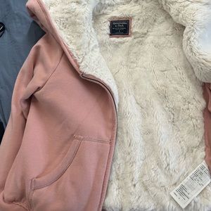 Abercrombie & Fitch Pink Fur Zip Up Sweater